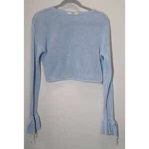La porte womens small cotton sweater blue spring summer cropped lightweight
